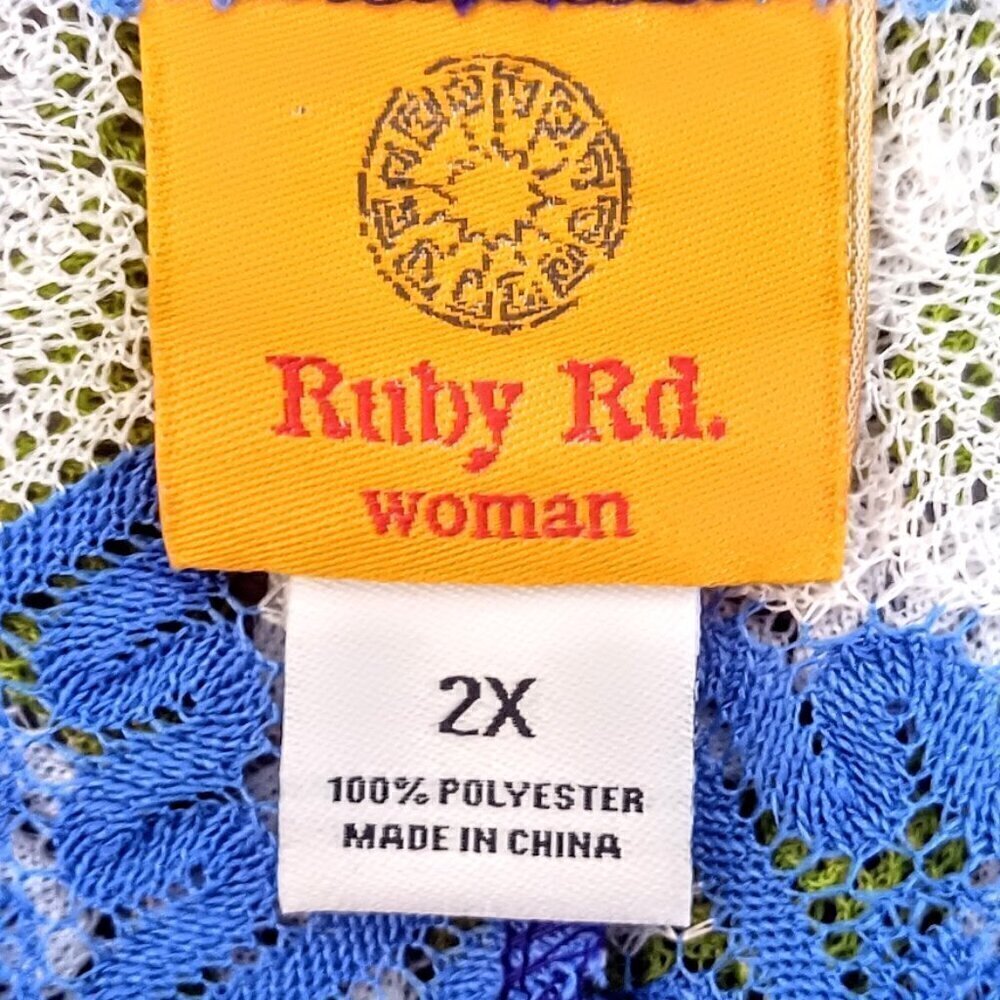 Ruby Rd. Blue Green Mesh Open Flyaway Cardigan Sweater 2X - Picture 4 of 5